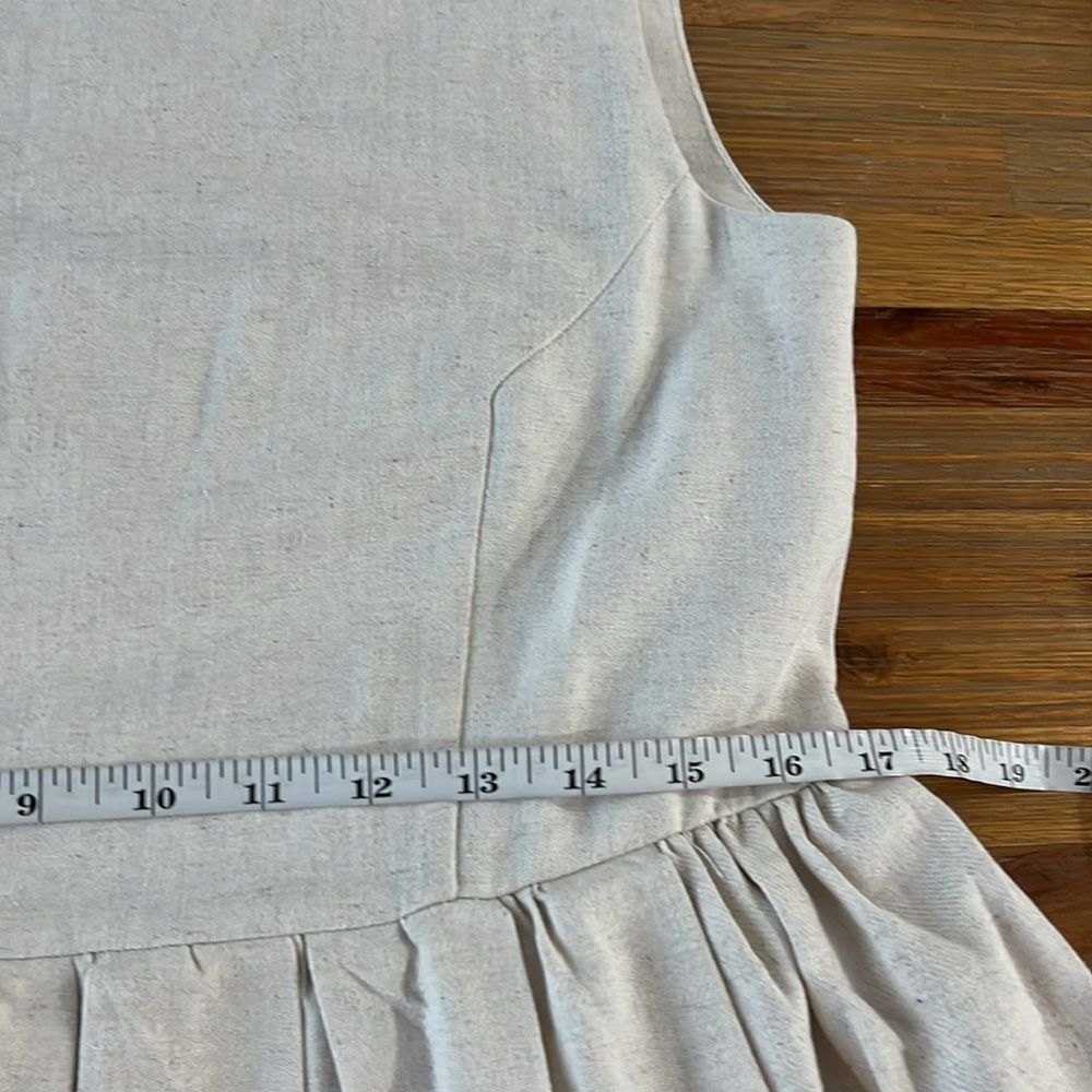 Flax Linen Rayon Blend Sleeveless Pleated Midi Dress L Natural - Picture 10 of 11